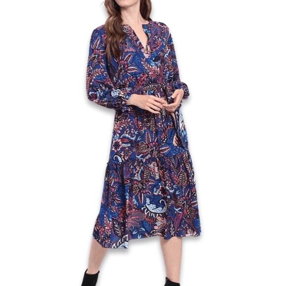 London Times A-Line Dress Boho Inspired Retro Belted Waist Multicolor W 6 NWOT - Picture 1 of 11